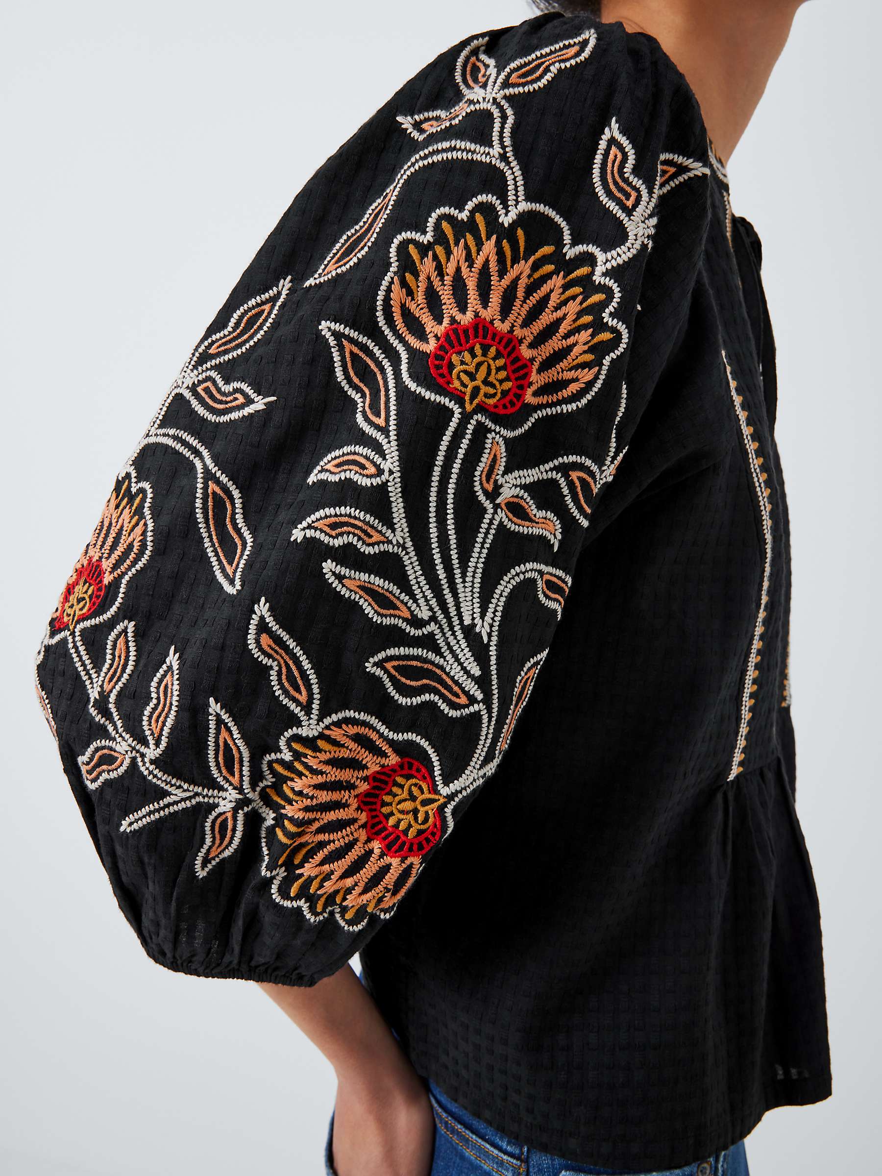 Buy AND/OR Liberty Embroidered Blouse, Black Online at johnlewis.com