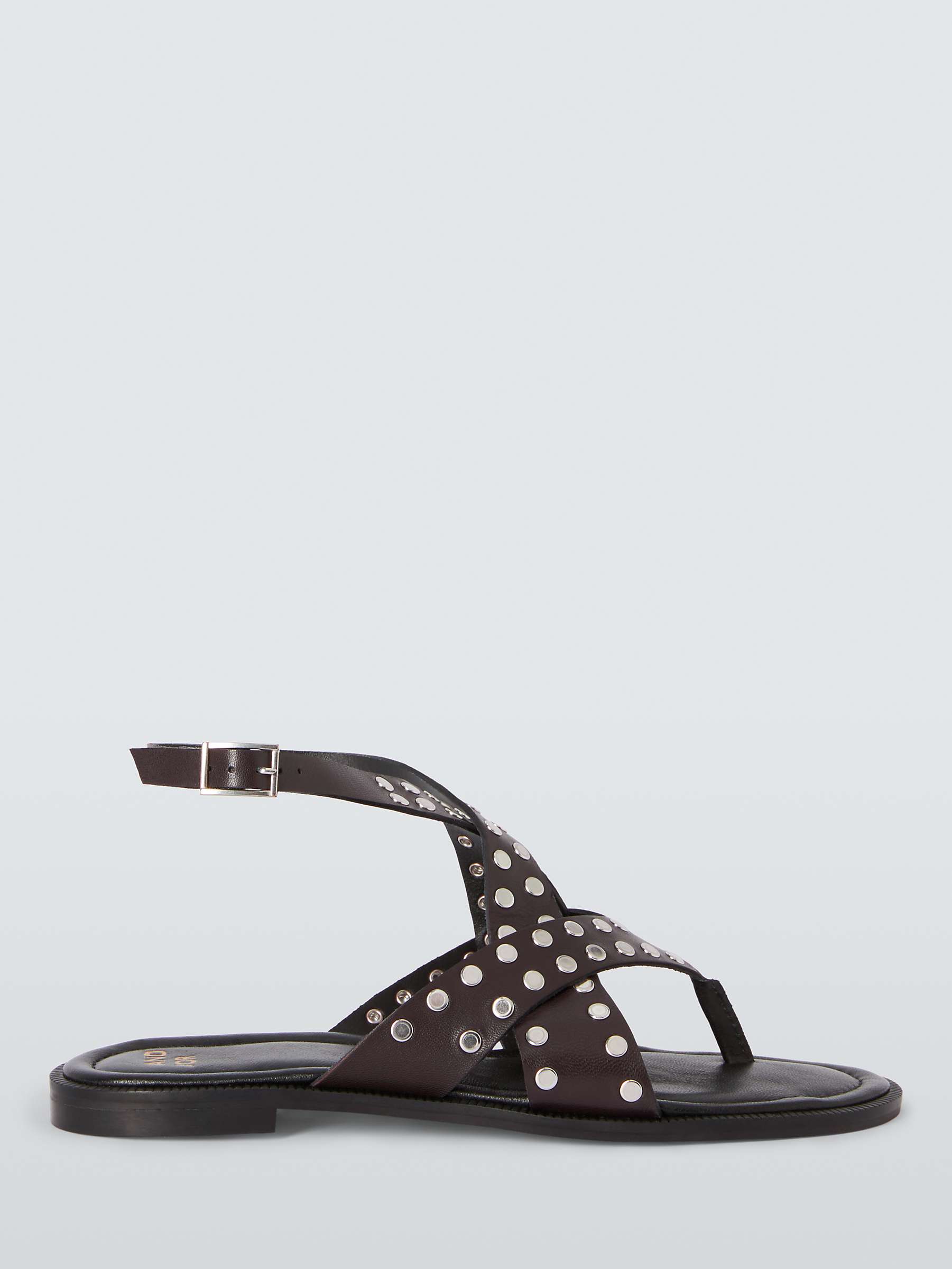 Buy AND/OR Lennie Leather Studded Toe Post Flat Sandals, Chocolate Online at johnlewis.com