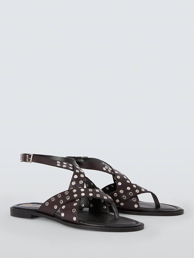 AND/OR Lennie Leather Studded Toe Post Flat Sandals, Chocolate