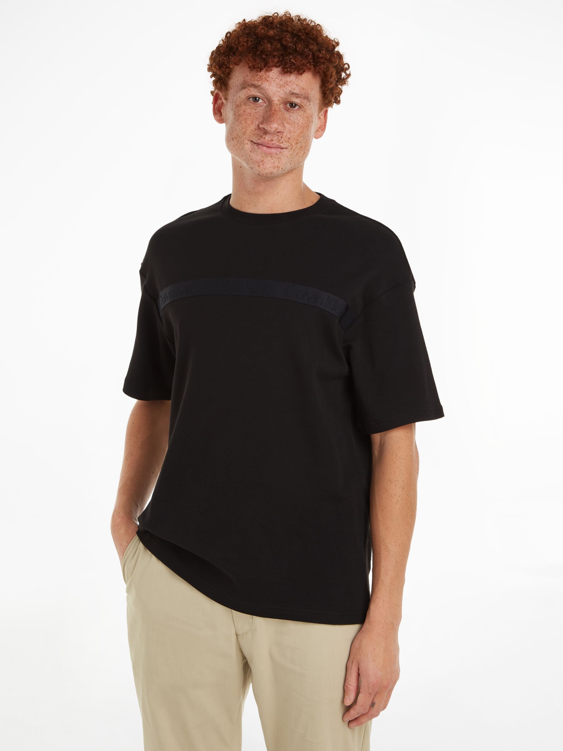 Buy Calvin Klein Logo Tape T-Shirt, Black Online at johnlewis.com