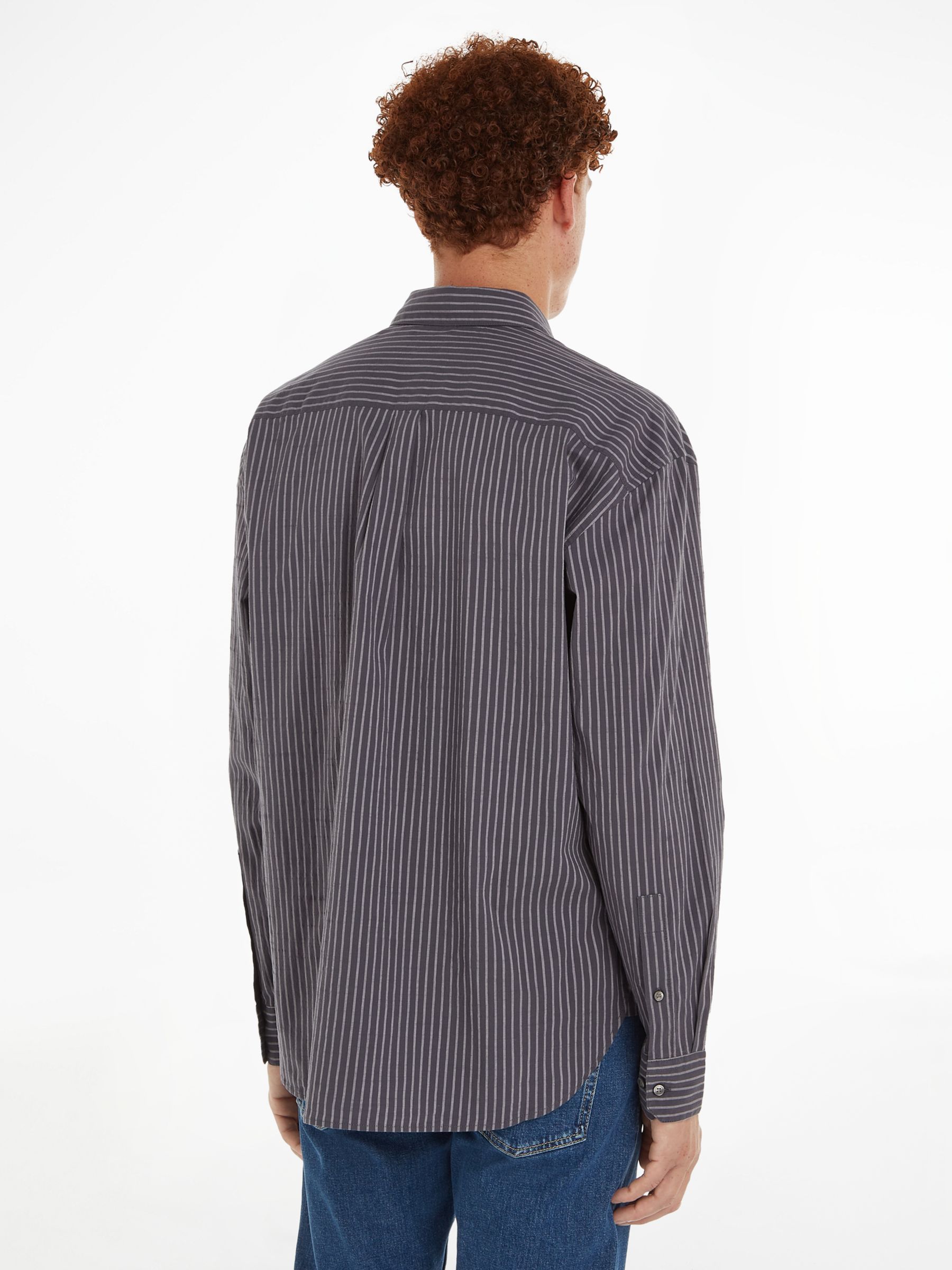 Calvin Klein Stretch Stripe Long Sleeve Shirt, Grey, S