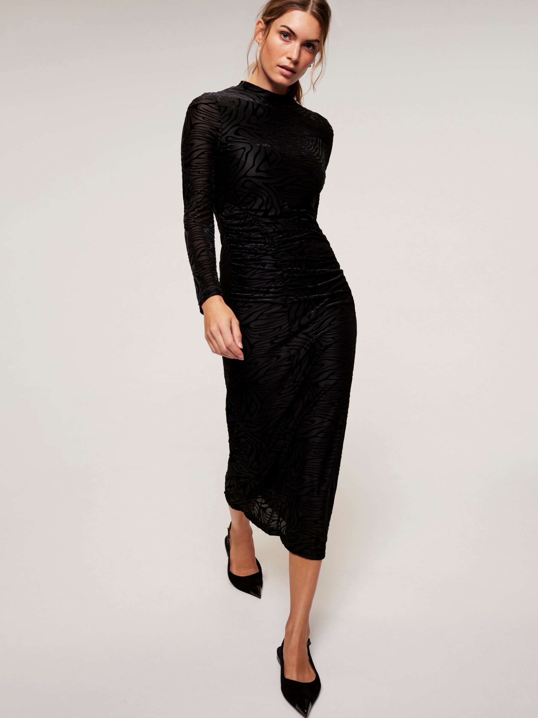 Mint Velvet Devore Velvet Midi Dress, Black at John Lewis & Partners