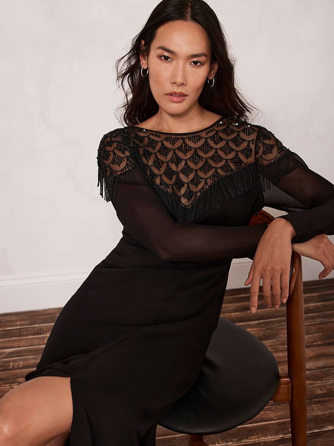 Buy Mint Velvet Beaded Sheer Midi Dress, Black Online at johnlewis.com