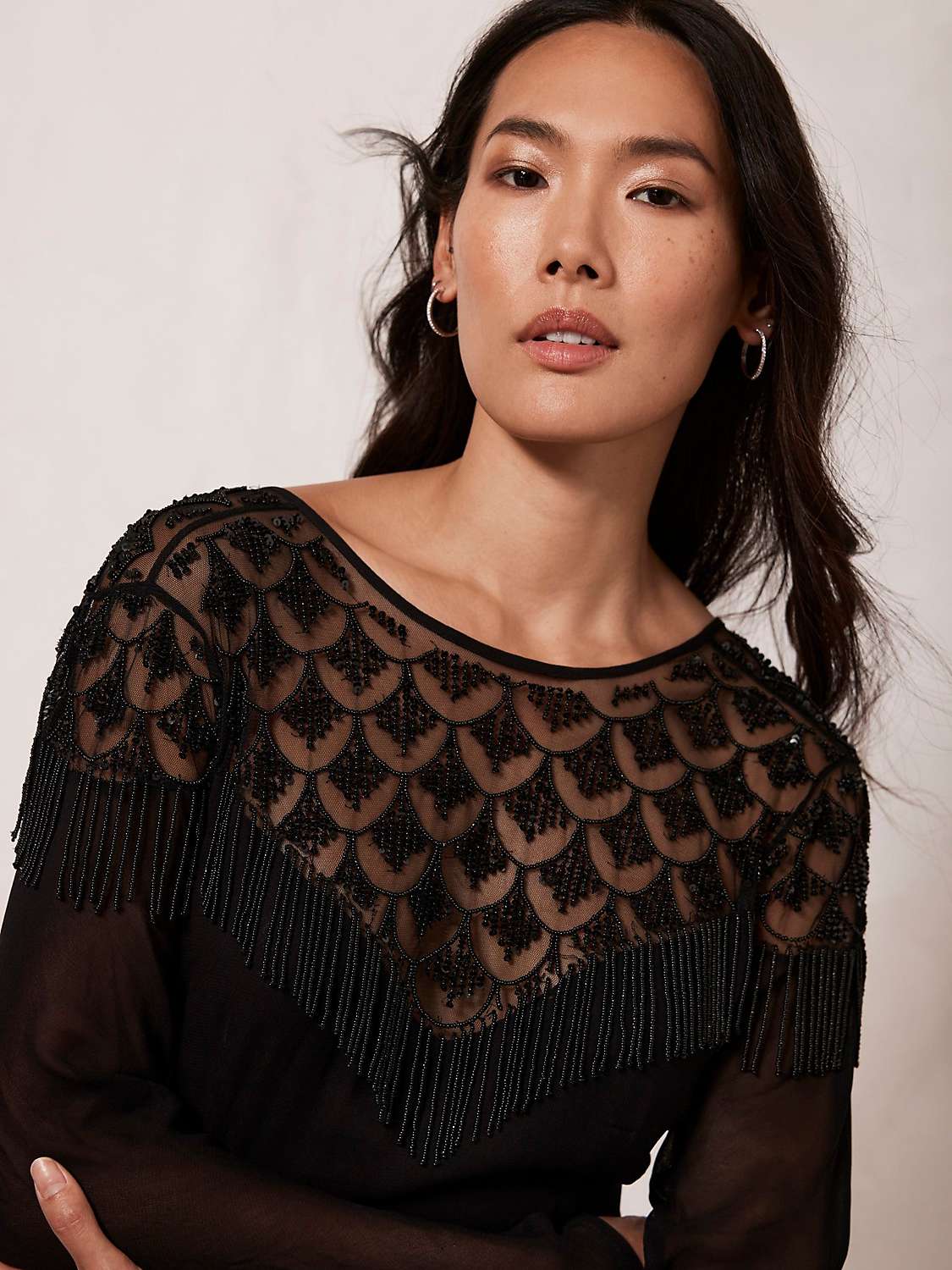 Buy Mint Velvet Beaded Sheer Midi Dress, Black Online at johnlewis.com