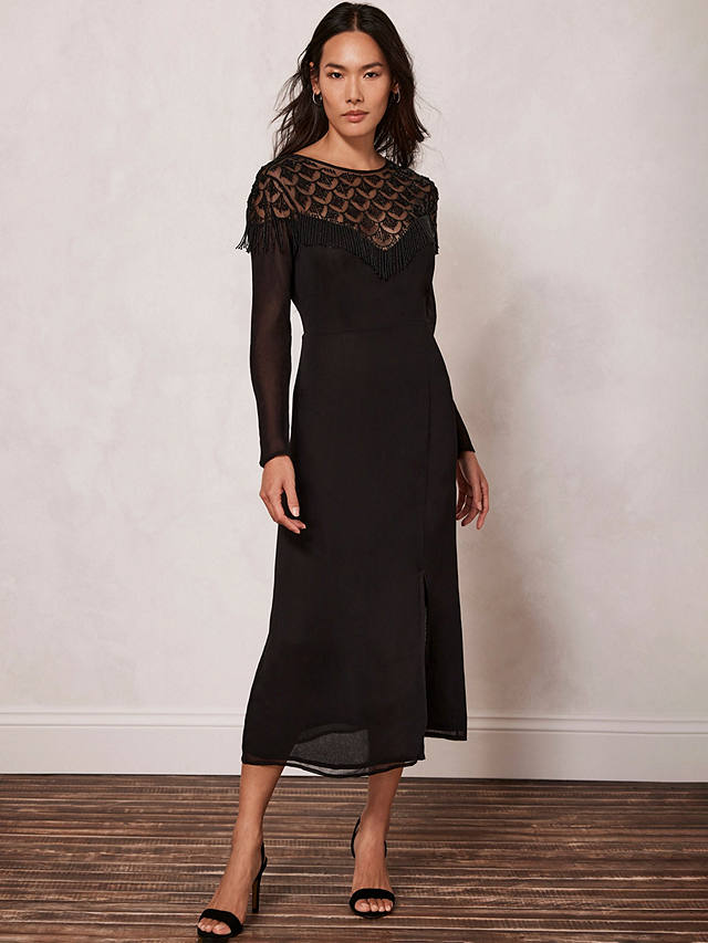 Mint Velvet Beaded Sheer Midi Dress, Black