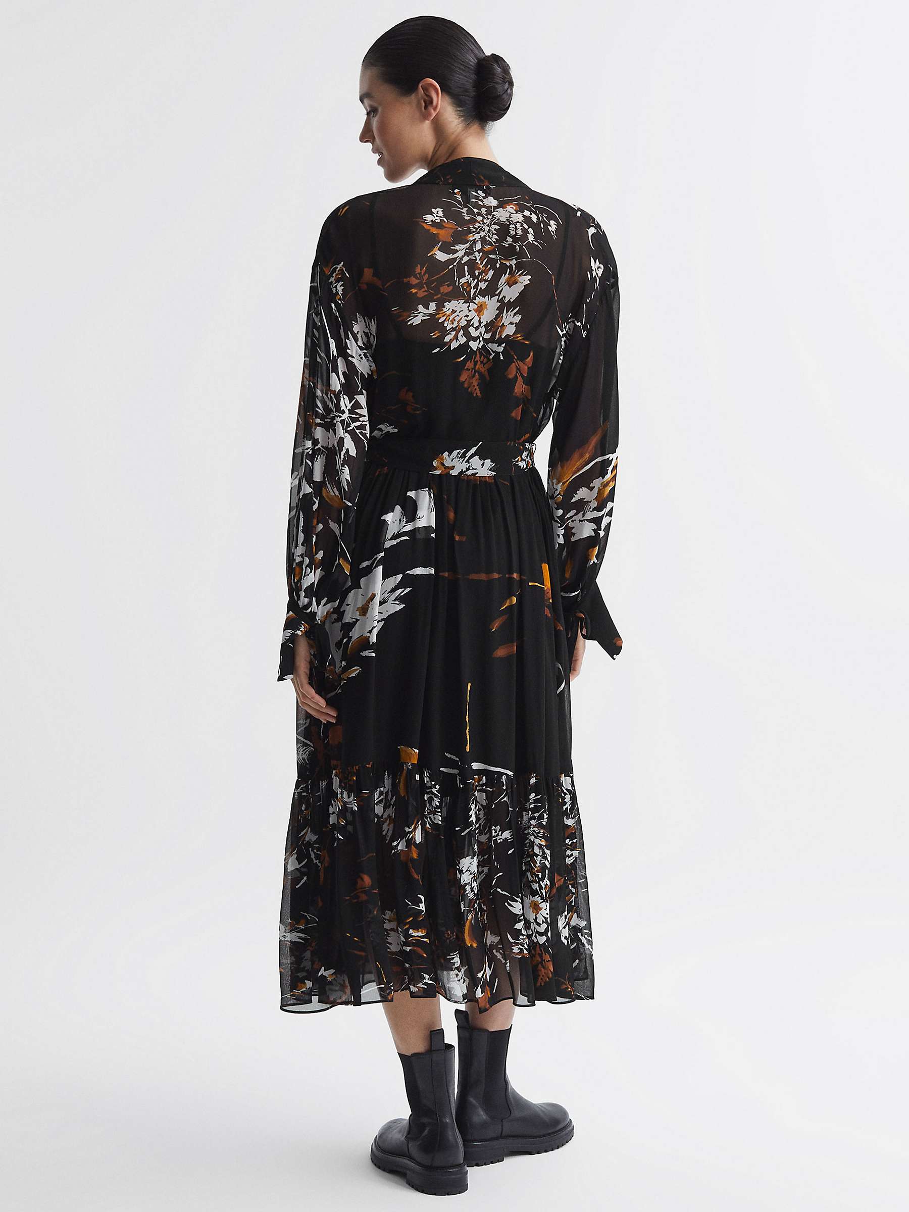 Buy Reiss Charlotte Floral Tie Neck Midi Dress, Black/Multi Online at johnlewis.com
