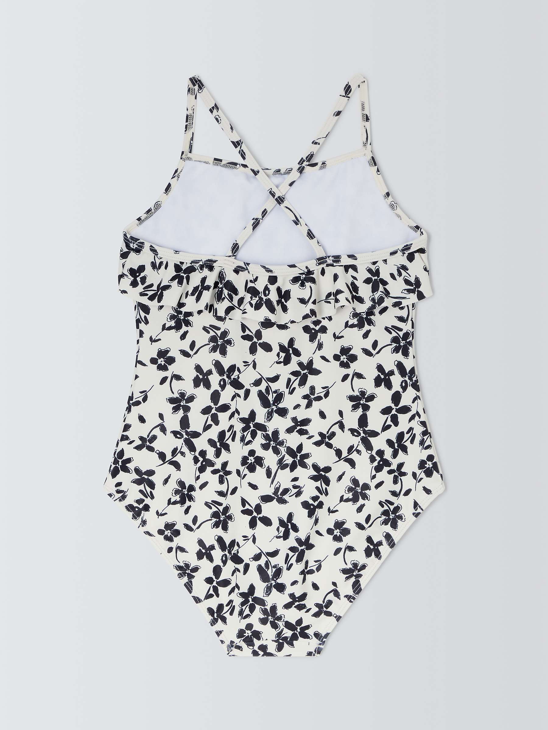 Buy John Lewis Kids' Monochrome Floral Print Ruffle Swimsuit, Black/White Online at johnlewis.com