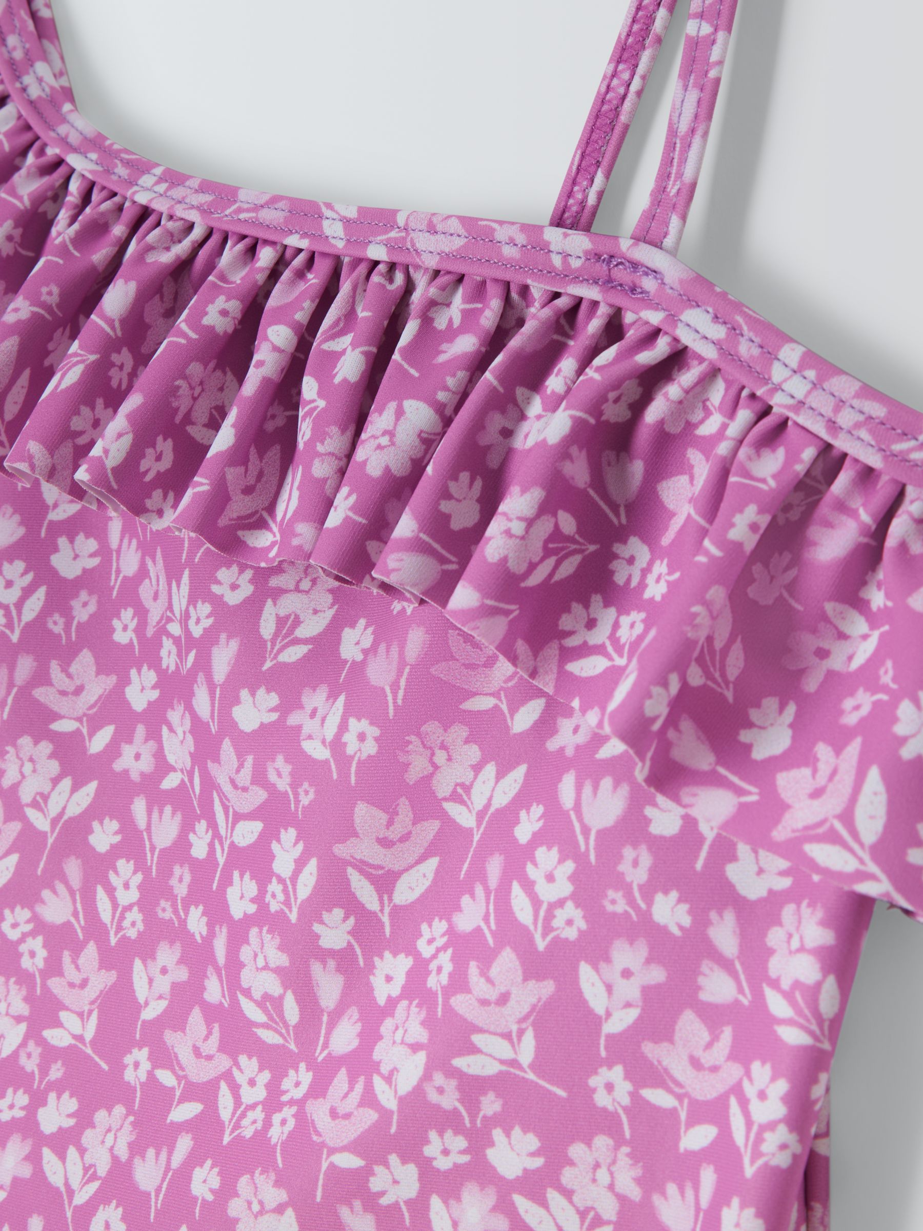 John Lewis Kids' Floral Print One Shoulder Ruffle Swimsuit, Purple, 10 years