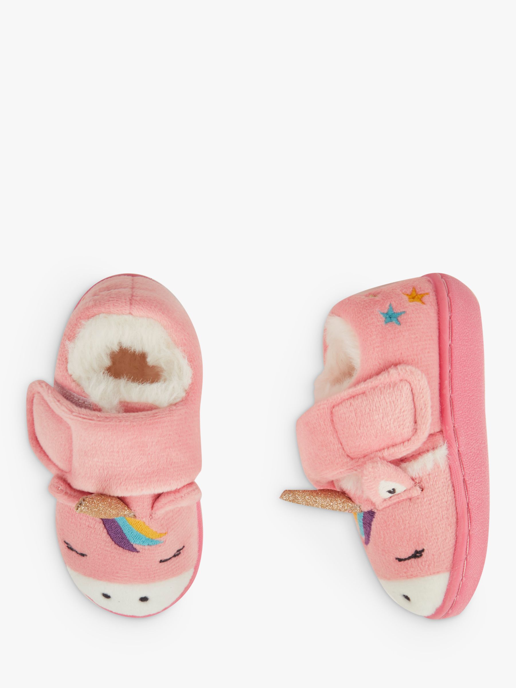 JoJo Maman Bébé Unicorn Easy-On Slipper Shoes, Pink/Multi, 0-6 months