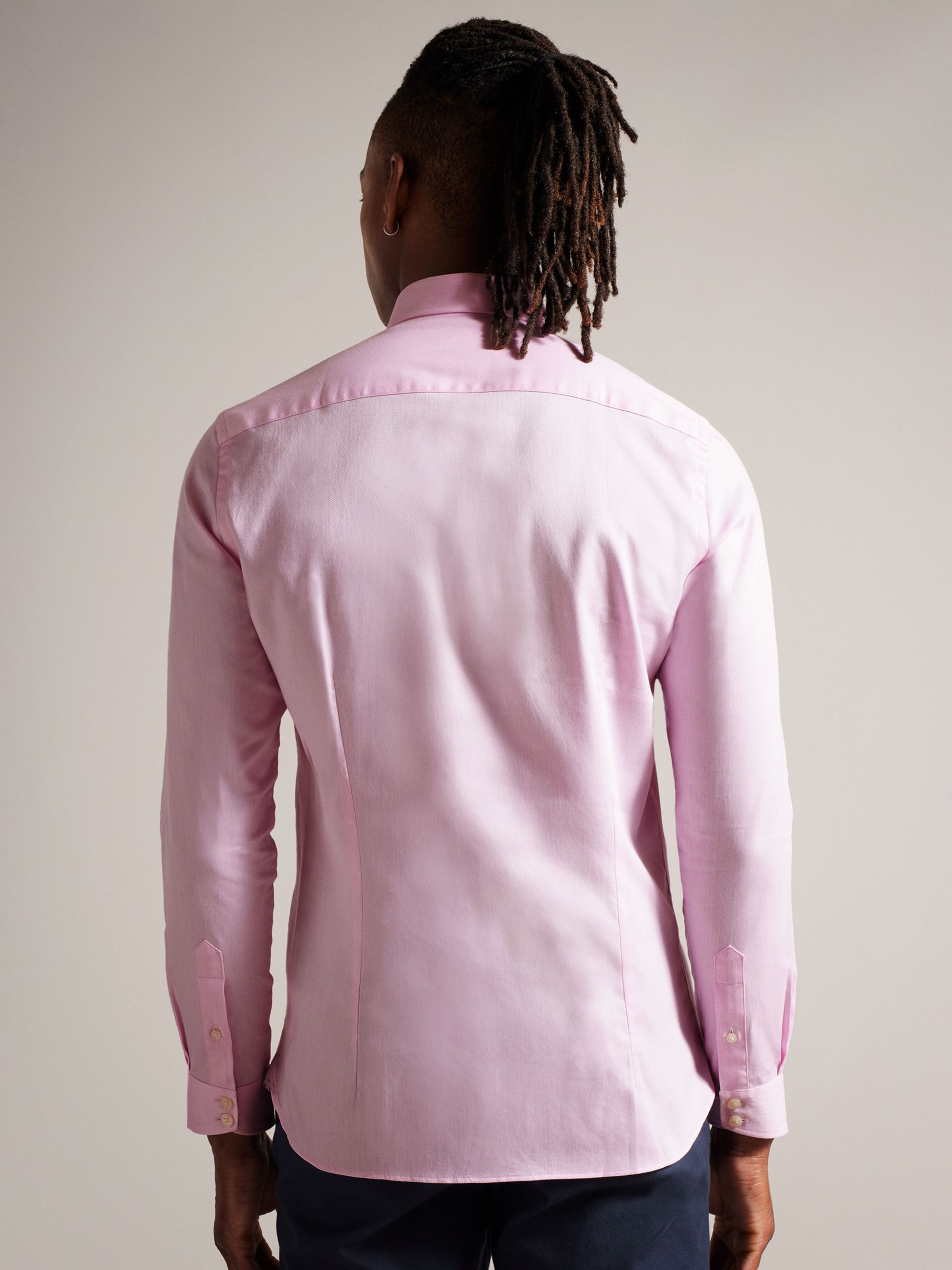 Ted Baker Ildaton Long Sleeve Bi-Stretch Herringbone Shirt, Light Pink, M