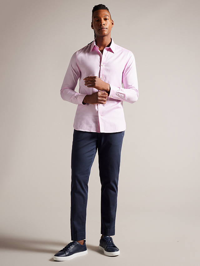 Ted Baker Ildaton Long Sleeve Bi-Stretch Herringbone Shirt, Light Pink