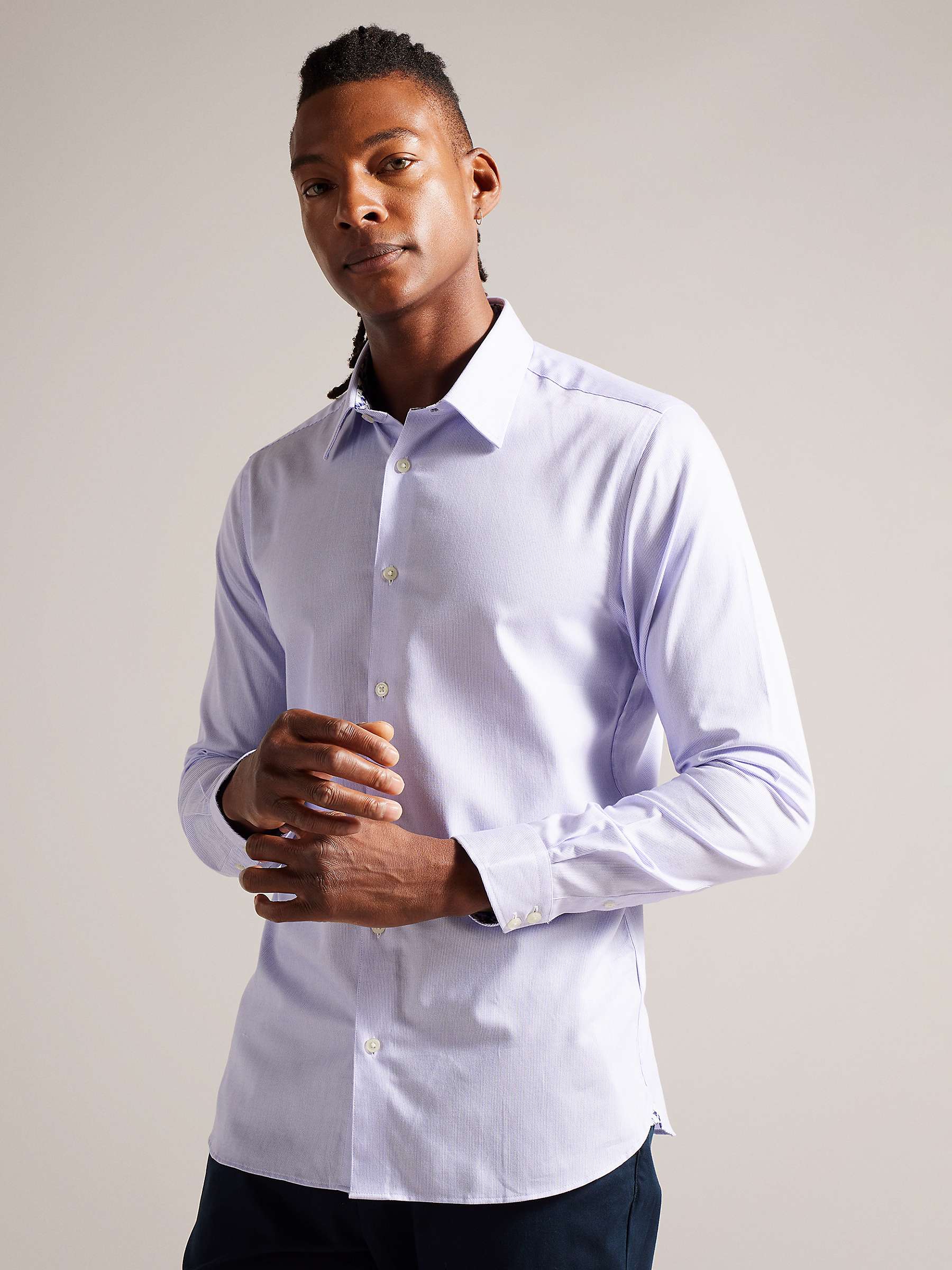 Buy Ted Baker Long Sleeve Bi-Stretch Fine Stripe Shirt, Light Purple Online at johnlewis.com