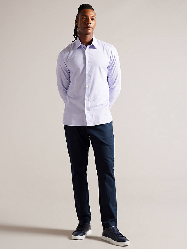 Ted Baker Long Sleeve Bi-Stretch Fine Stripe Shirt, Light Purple