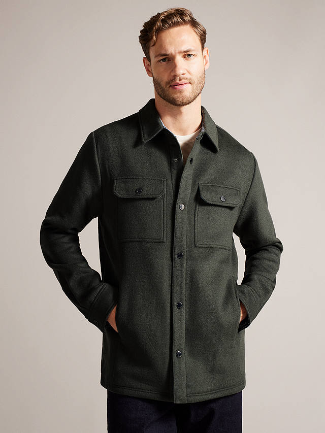 Ted Baker Aderbry Long Sleeve Wool Blend Over Shirt, Green Mid