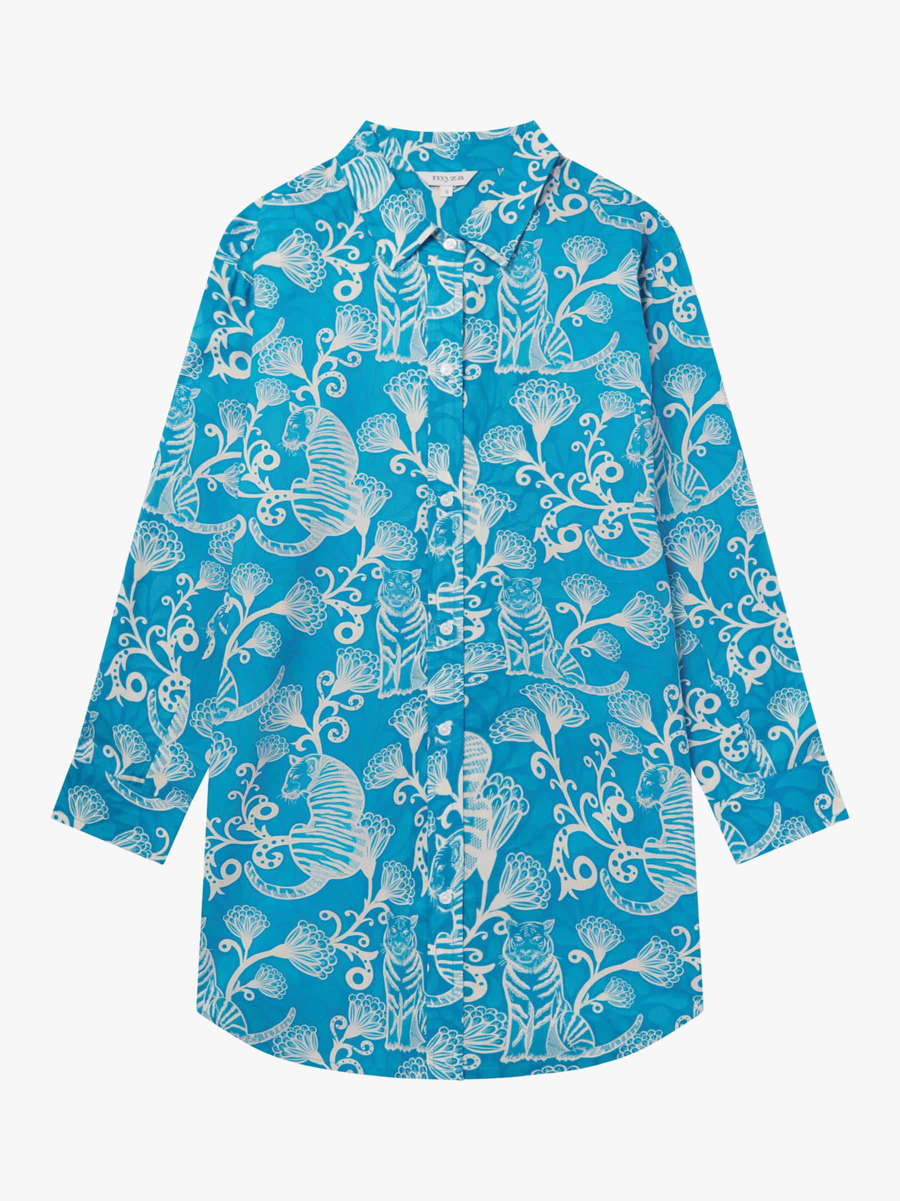Buy myza Tiger and Floral Organic Cotton Nightshirt, Blue Online at johnlewis.com