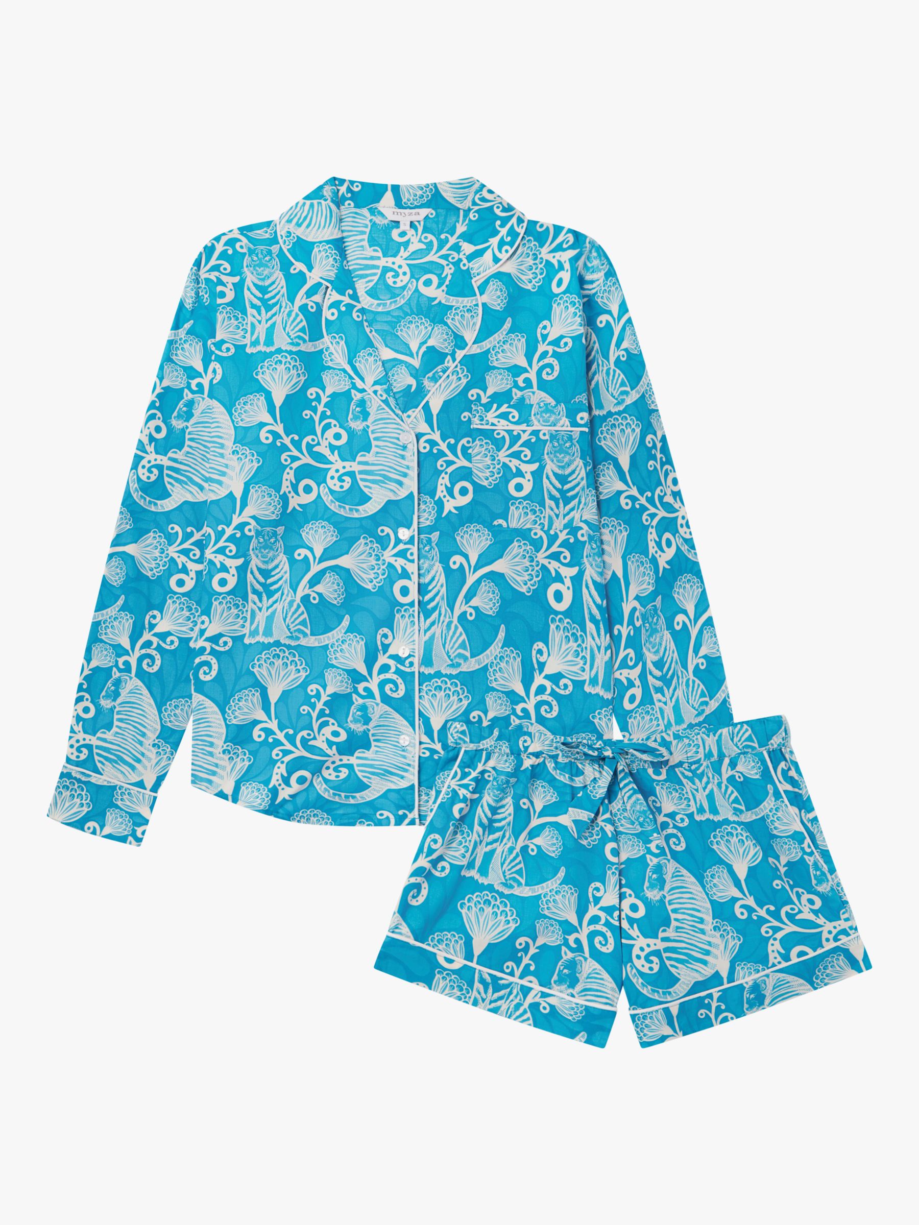 Buy myza Tiger and Floral Organic Cotton Short Pyjamas, Blue Online at johnlewis.com