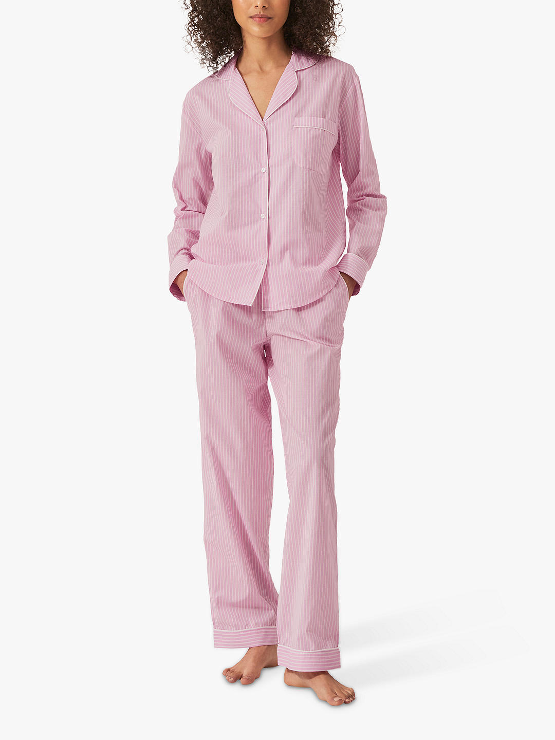 myza Stripe Organic Cotton Shirt Pyjama Set, Pink/White