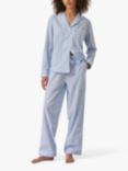 myza Striped Organic Cotton Long Pyjama Set, Blue/White