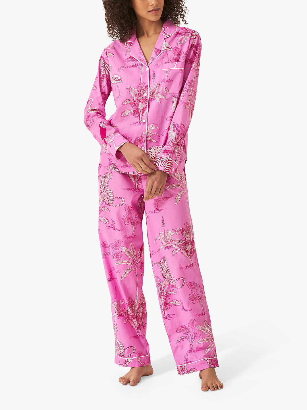 myza Botanical Jungle Organic Cotton Pyjamas, Pink at John Lewis & Partners
