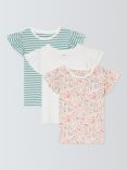 John Lewis Kids' Stripe/Plain/Floral Frill Sleeve T-Shirts, Pack of 3, Multi