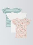 John Lewis Kids' Stripe/Plain/Floral Frill Sleeve T-Shirts, Pack of 3, Multi