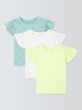 John Lewis Kids Floral/Spot/Plain Ruffle Sleeve T-Shirts, Pack of 3, Multi