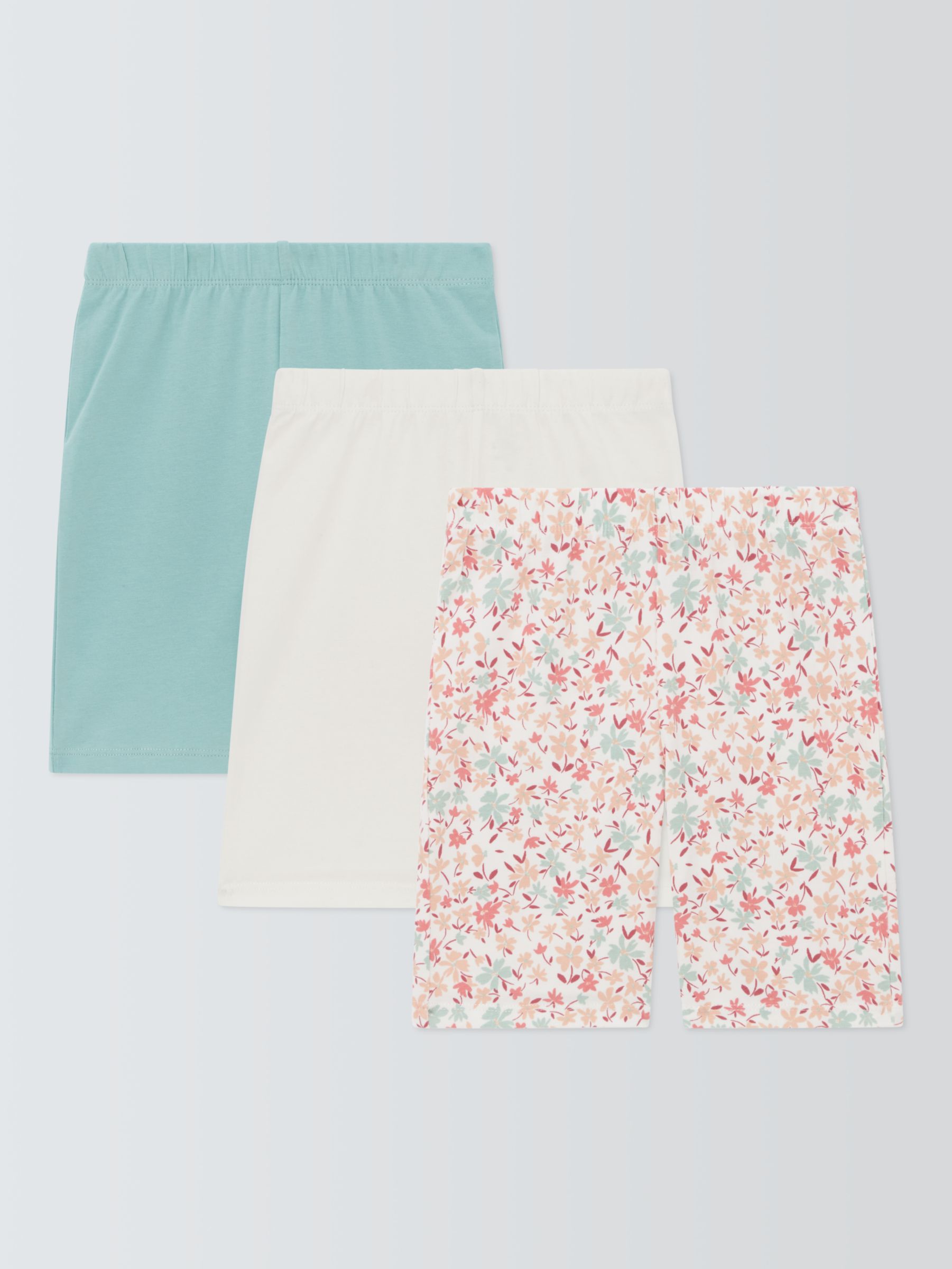 John Lewis Kids' Plain/Floral Cycle Shorts, Pack of 3, Multi