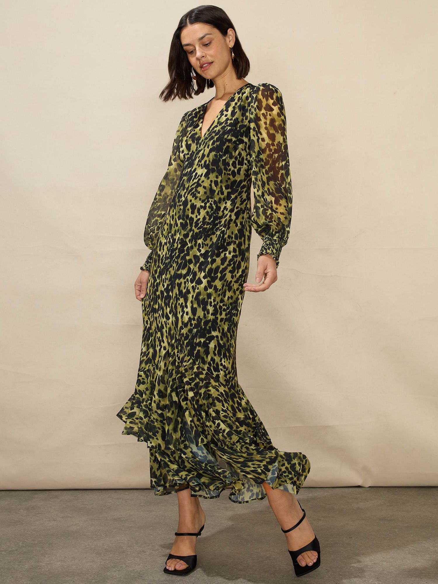 Ro&Zo Petite Leopard Print V-Neck Midi Dress, Multi at John Lewis ...