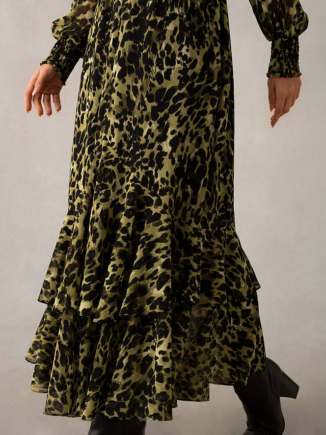 Ro&Zo Soft Leopard V-Neck Maxi Dress, Green/Multi