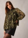 Ro&Zo Soft Leopard Print Tie Cuff Blouse, Black/Multi