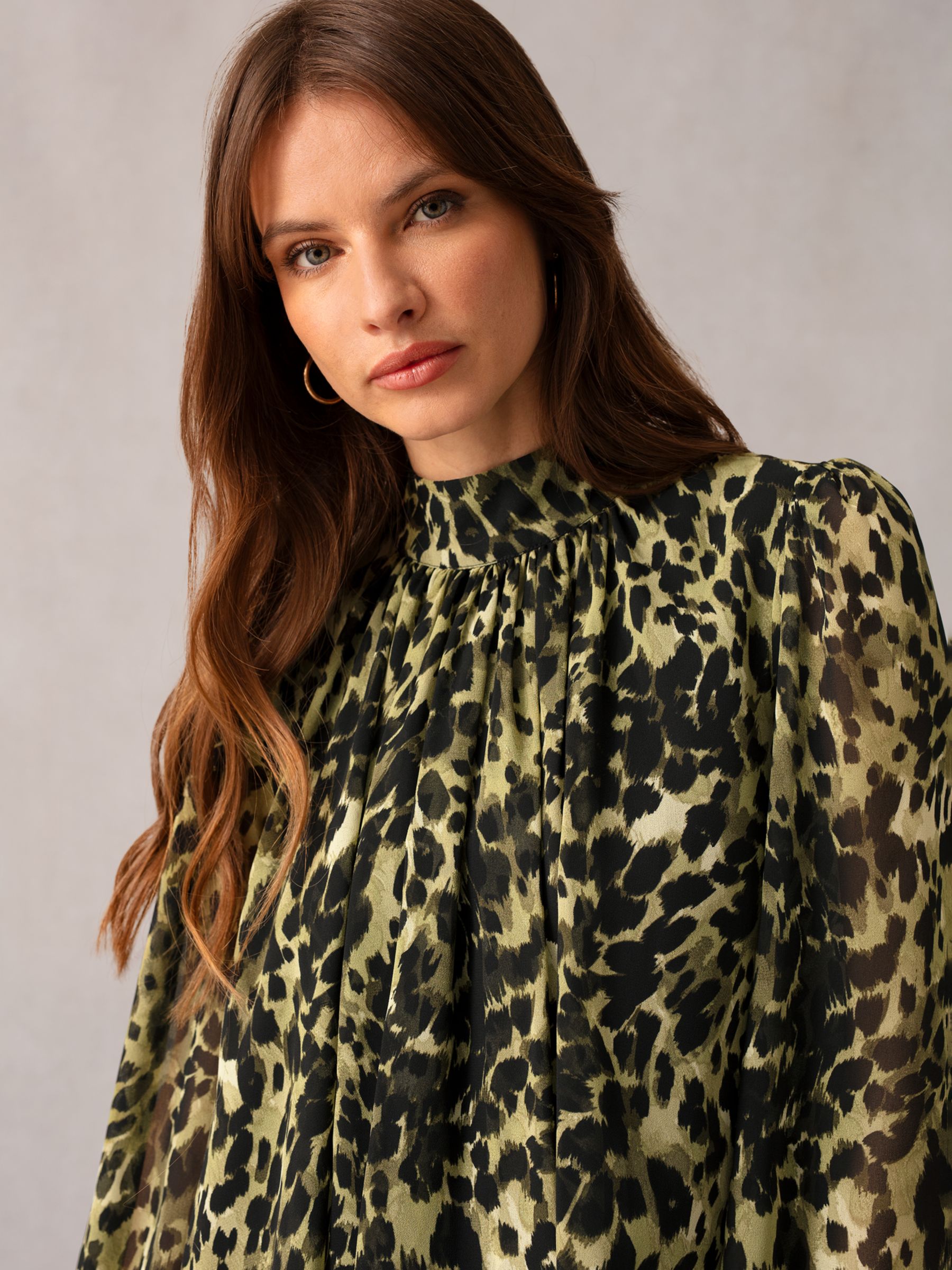 Ro&Zo Soft Leopard Print Tie Cuff Blouse, Black/Multi, 6