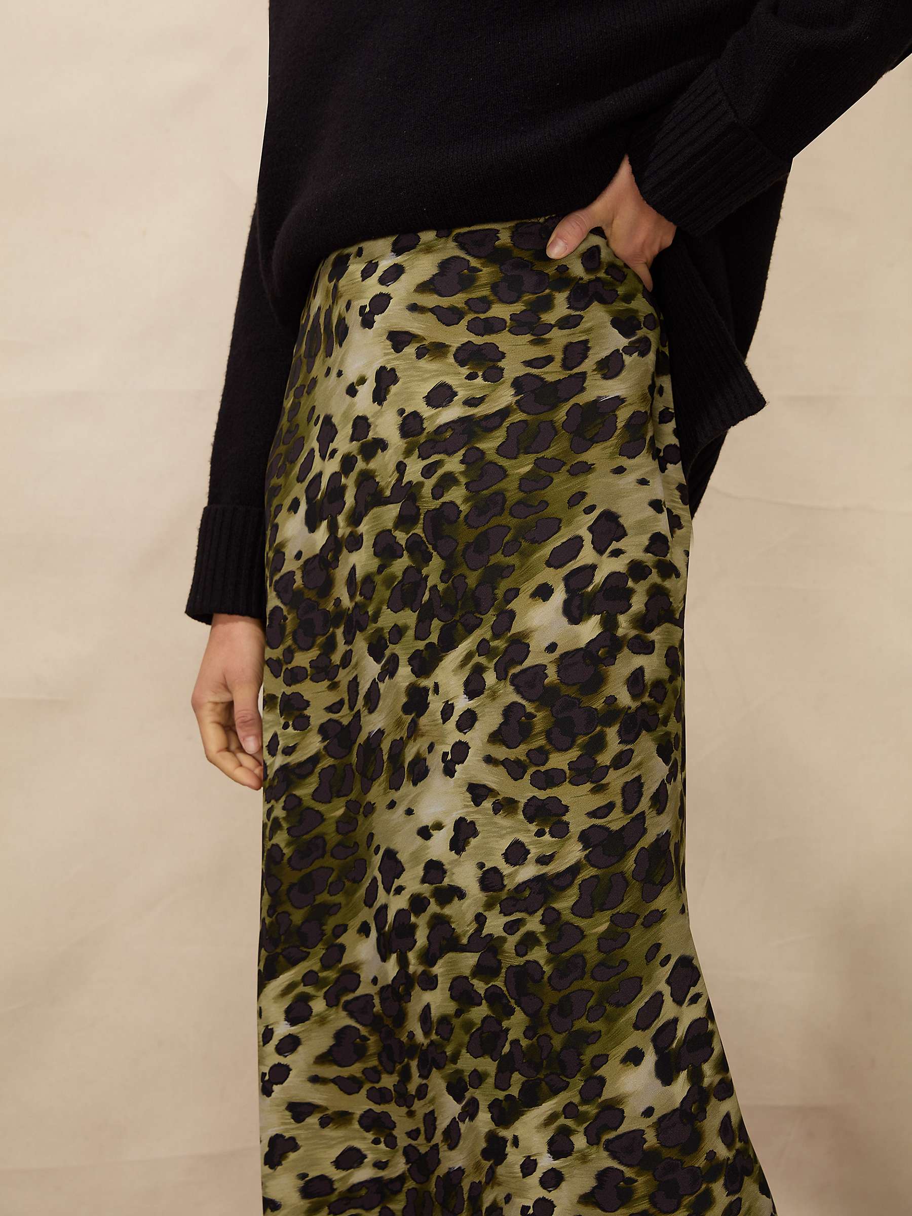 Buy Ro&Zo Petite Soft Leopard Bias Cut Midi Skirt, Black/Multi Online at johnlewis.com