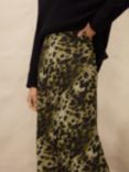 Ro&Zo Petite Soft Leopard Bias Cut Midi Skirt, Black/Multi, Black/Multi