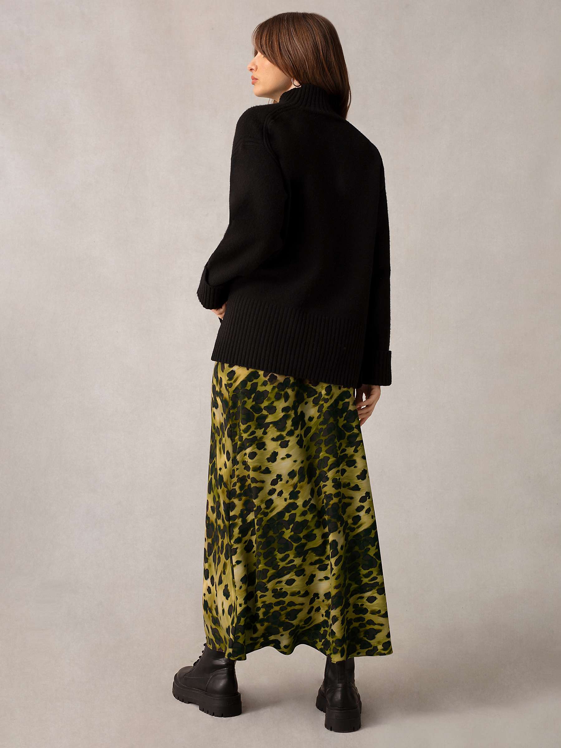 Buy Ro&Zo Soft Leopard Print Bias Cut Midi Skirt, Black/Multi Online at johnlewis.com