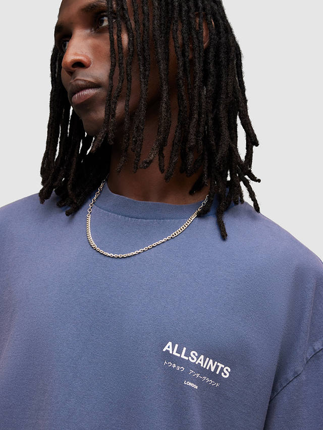 AllSaints Underground Short Sleeve Crew T-Shirt, Amethyst Blue at John ...