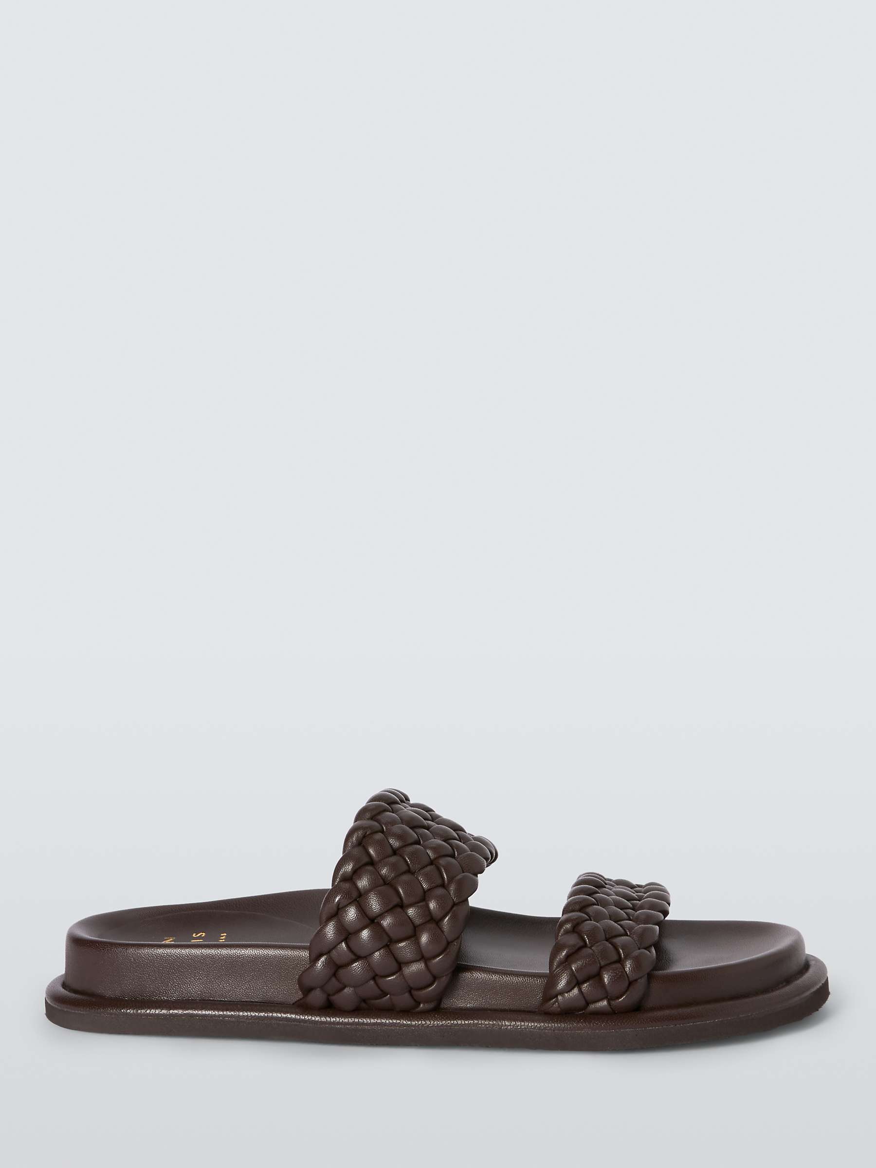 Buy John Lewis Lovey Leather Woven Padded Footbed Sliders, Chocolate Online at johnlewis.com