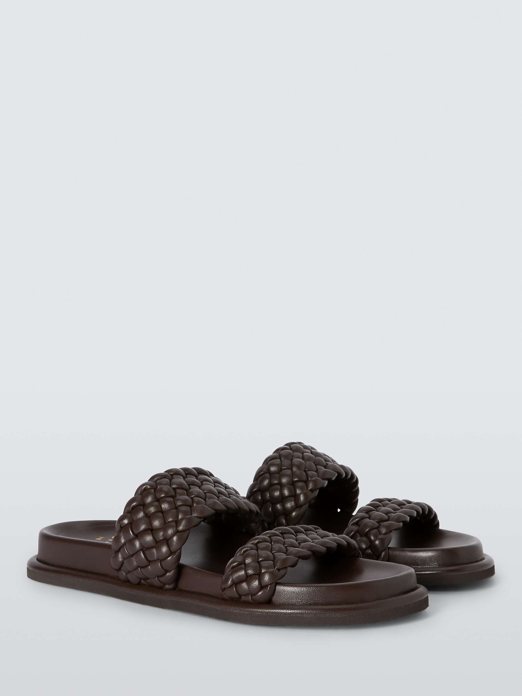 Buy John Lewis Lovey Leather Woven Padded Footbed Sliders, Chocolate Online at johnlewis.com
