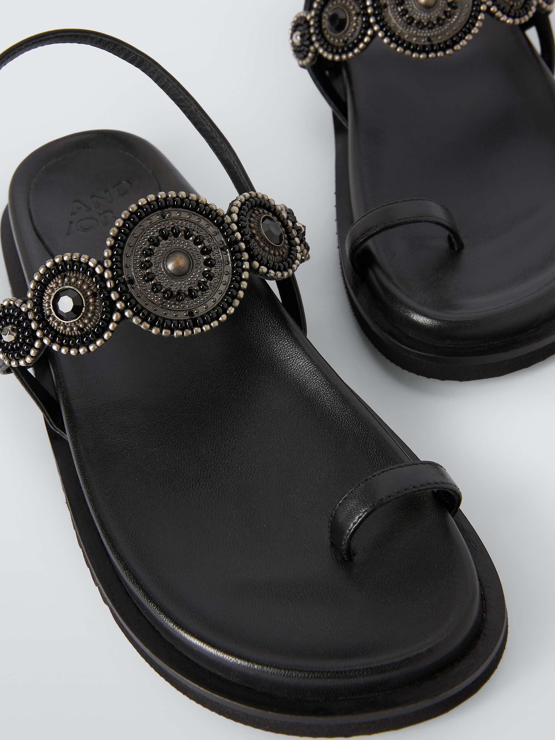 Buy AND/OR Lyla Leather Beaded Toe Loop Sandals, Black Online at johnlewis.com