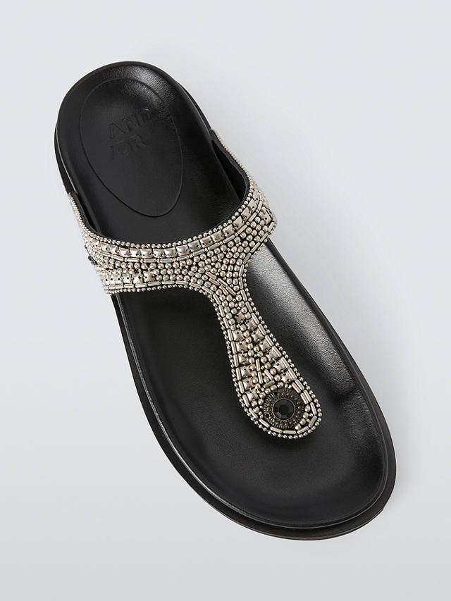 AND/OR Lille Leather Beaded Toe Post Sandals, Black