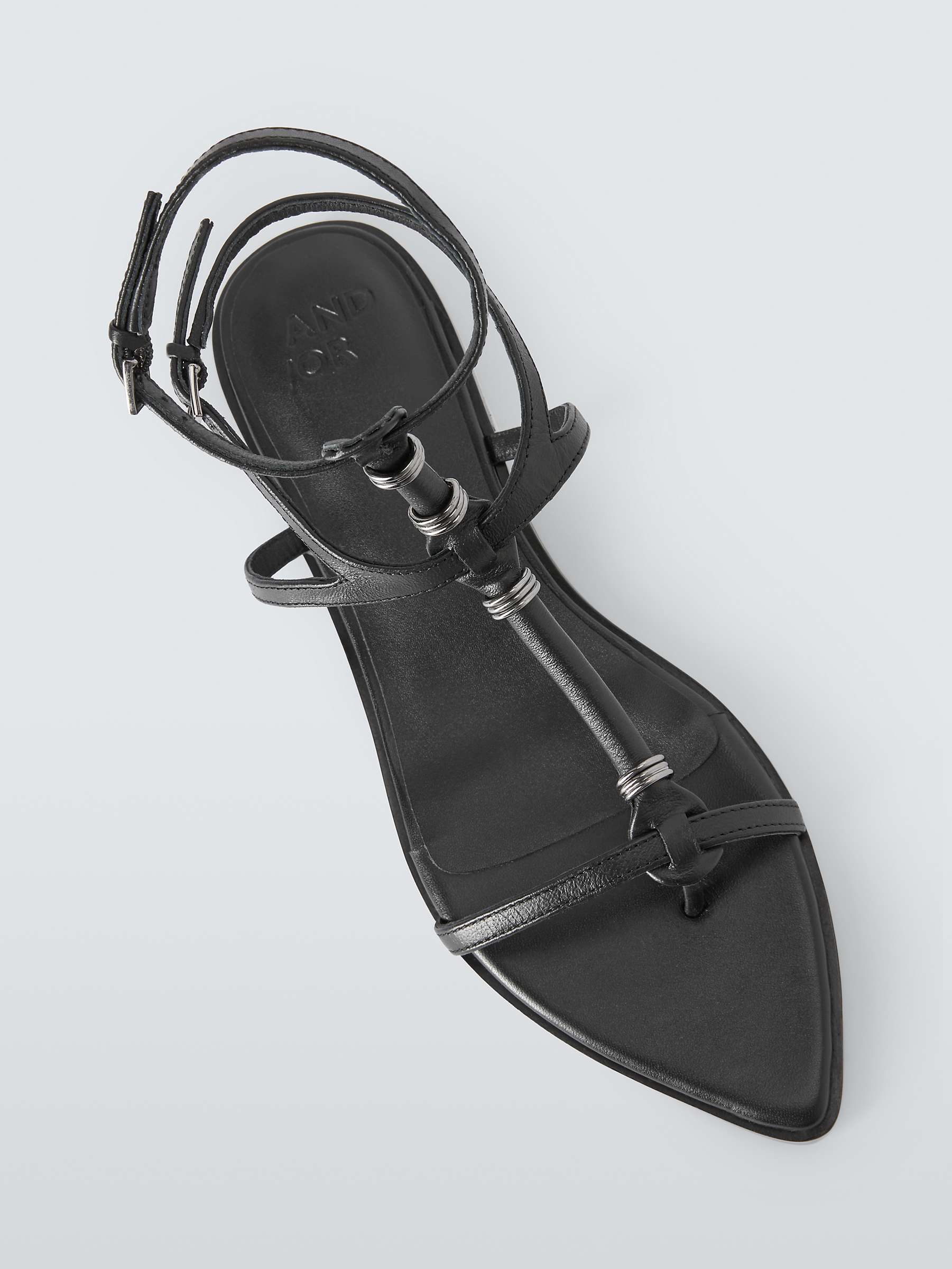 Buy AND/OR Nixie Leather T-Bar Pointed Flat Sandals, Black Online at johnlewis.com