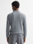 Reiss Malik Long Sleeve Knitted Polo Shirt, Grey