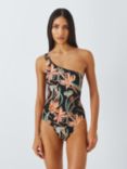 John Lewis Ios Floral One Shoulder Swimsuit, Black/Multi