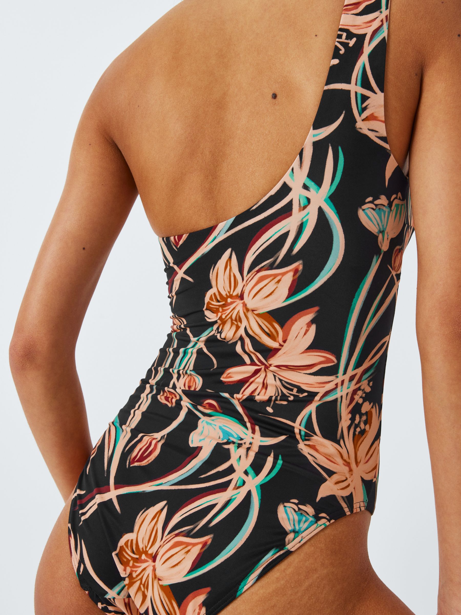 Buy John Lewis Ios Floral One Shoulder Swimsuit, Black/Multi Online at johnlewis.com