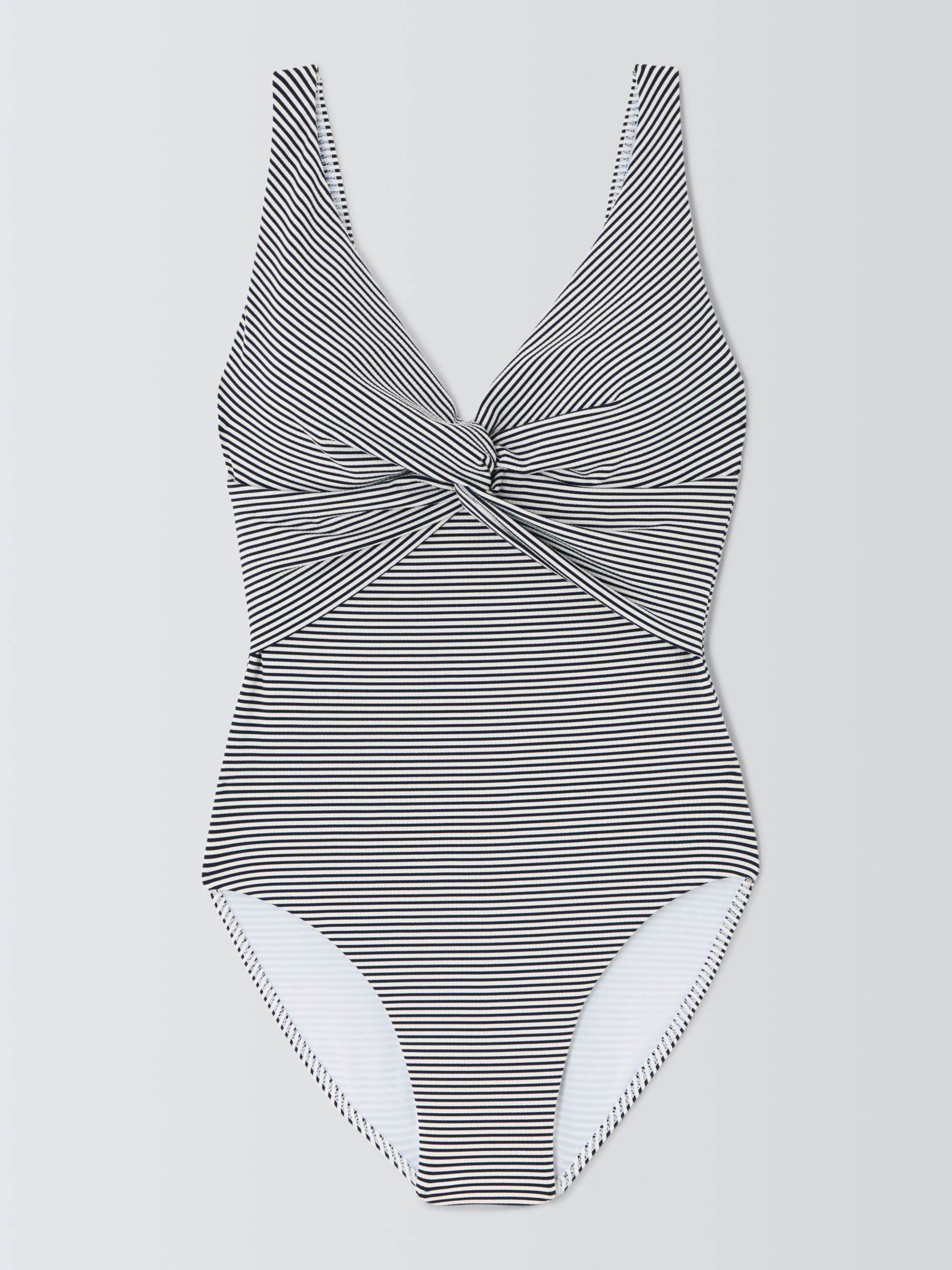 John Lewis St Tropez Stripe Twist Front Shaping Swimsuit, Navy, 8