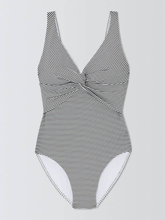 John Lewis St Tropez Stripe Twist Front Shaping Swimsuit, Navy