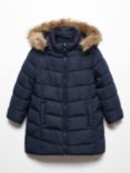 Mango Kids' Carmina Long Quilted Coat, Navy