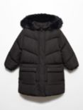 Mango Kids' Nacha Faux Fur Quilted Coat, Black