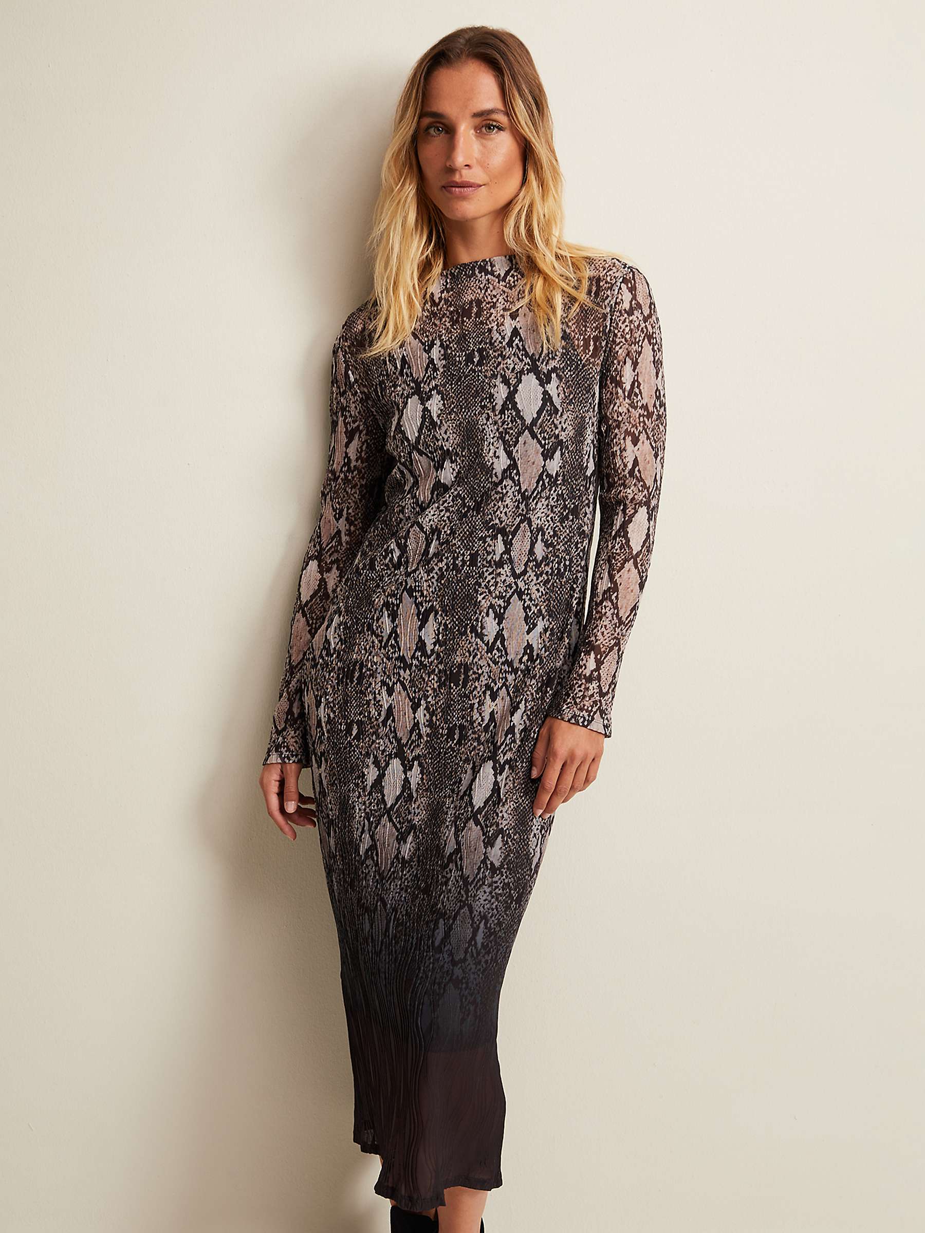 Buy Phase Eight Alix Ombre Snake Print Midi Dress, Brown/Multi Online at johnlewis.com