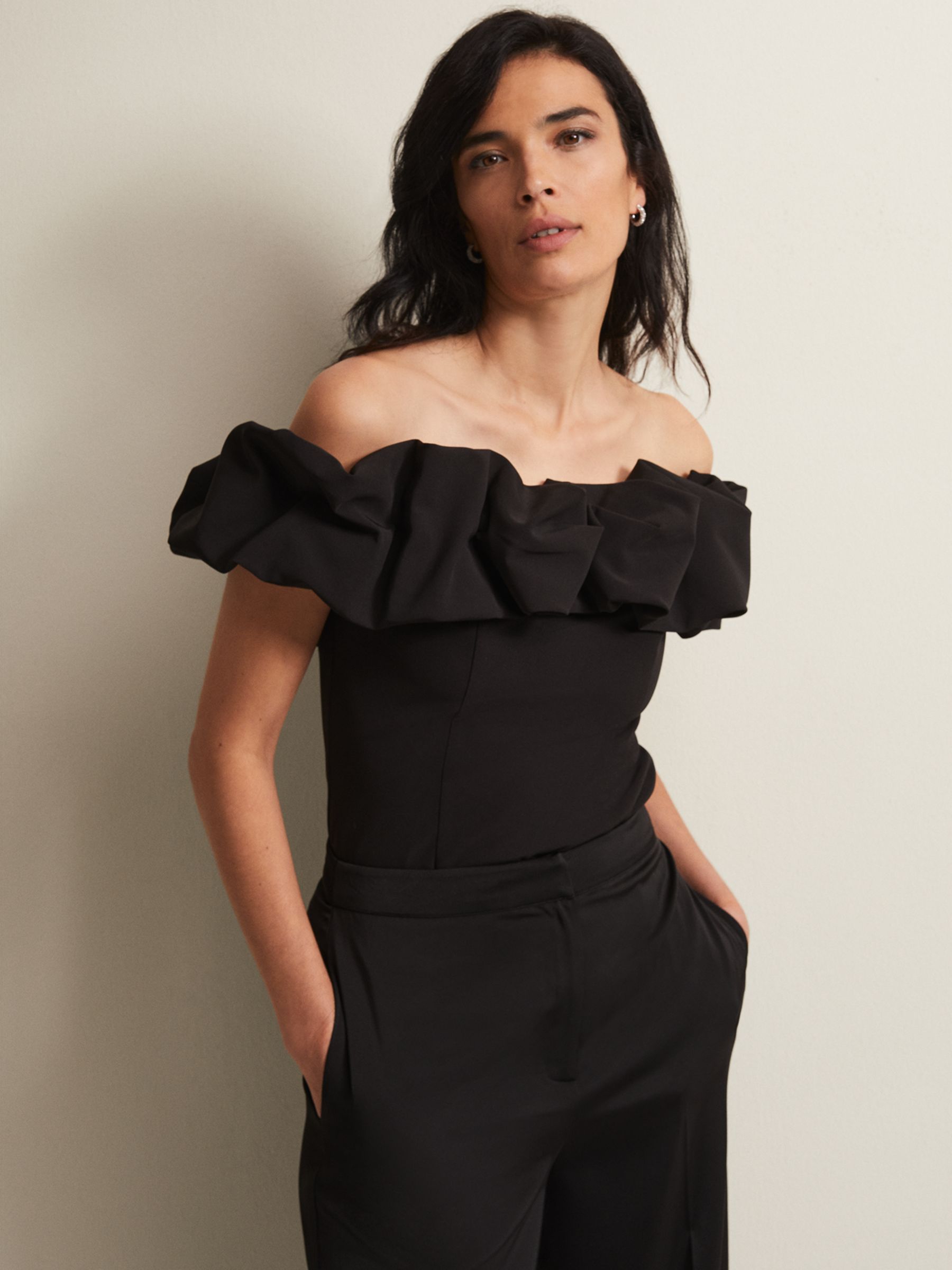 Monica Black Asymmetric Ruffled Wide-Leg Jumpsuit – Club L London - UK