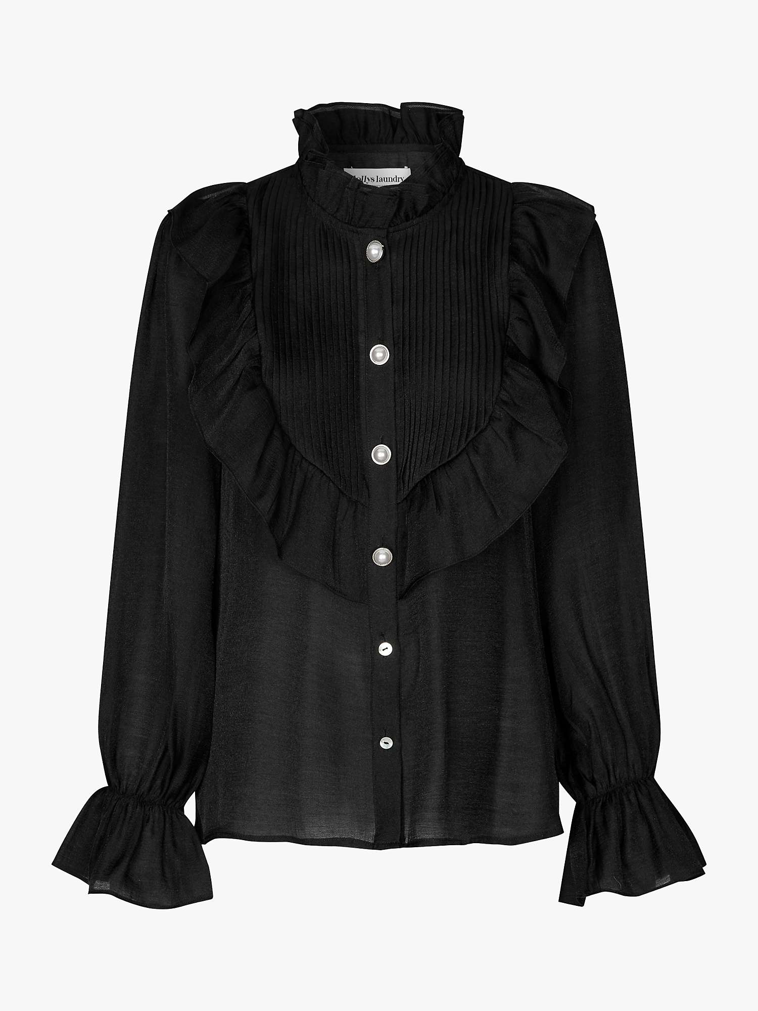 Buy Lollys Laundry Springs Ruffle Placket High Neck Blouse, Black Online at johnlewis.com